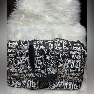 Black and white graffiti extra large crossbody bag
